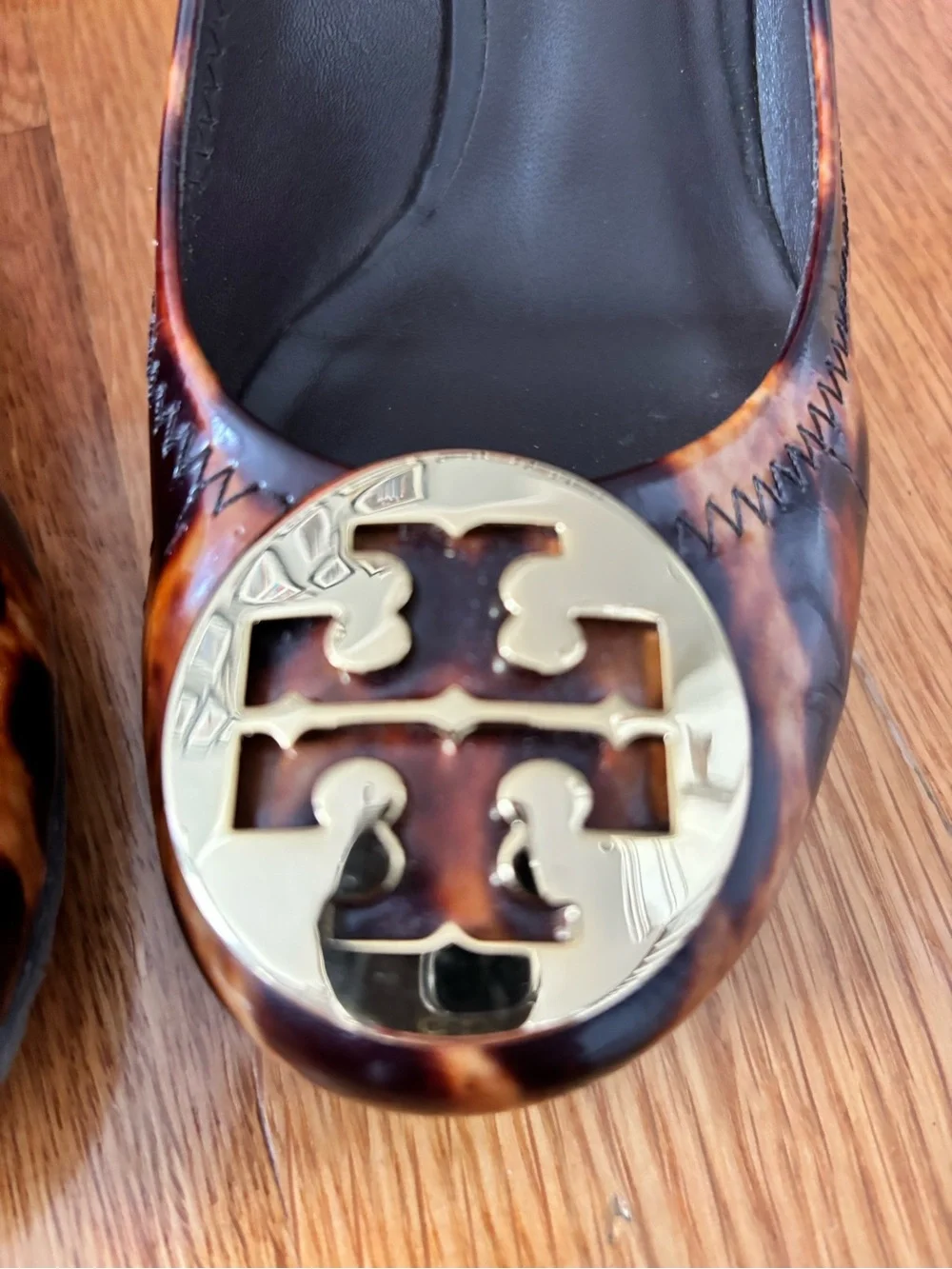 Tory Burch Tortoiseshell Reva Ballet Flats with Gold Logo